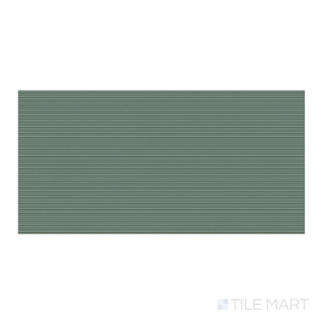 Flat-lay of Nuances Ribbed Giada 24x48 Matte Porcelain Tile, showing its vertical striations and refreshing hue—ideal for accent walls or artistic installations.