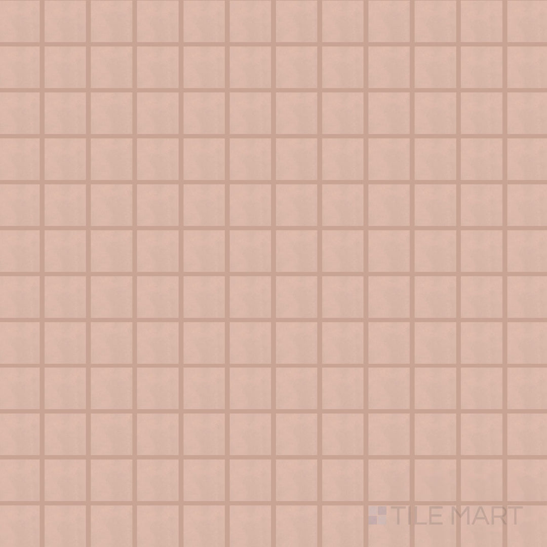 Product overview of Nuances Rose 2" Square Matte Porcelain Mosaic Tile showing blush-pink tones, modern square layout, and matte surface for soft, inviting accent walls.