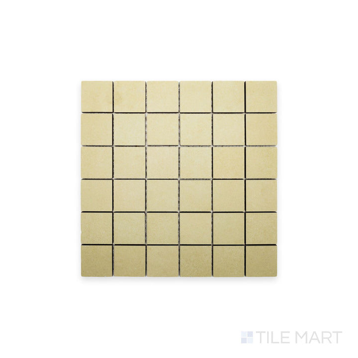Direct tile shot of Nuances Luce 2" Square Matte Porcelain Mosaic, presenting a soft, luminous white grid suitable for contemporary kitchen or bath installs.