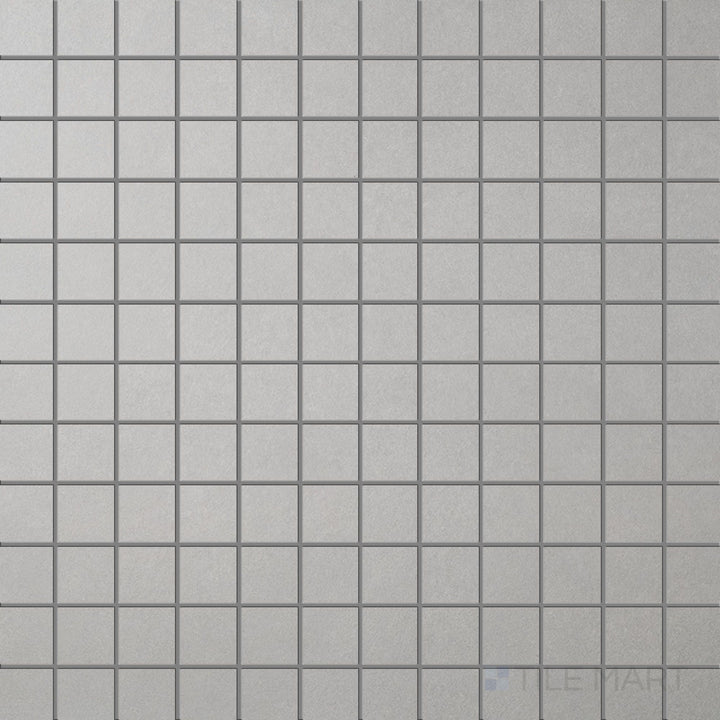 Surface view of Nuances Grigio 2" Square Matte Porcelain Mosaic Tile showing neutral gray tone, clean square layout, and matte porcelain texture for versatile accent use.