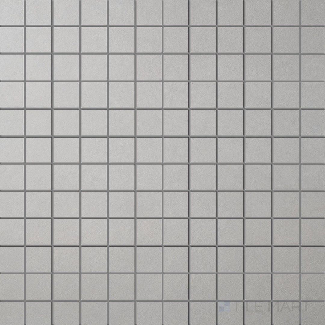 Surface view of Nuances Grigio 2" Square Matte Porcelain Mosaic Tile showing neutral gray tone, clean square layout, and matte porcelain texture for versatile accent use.