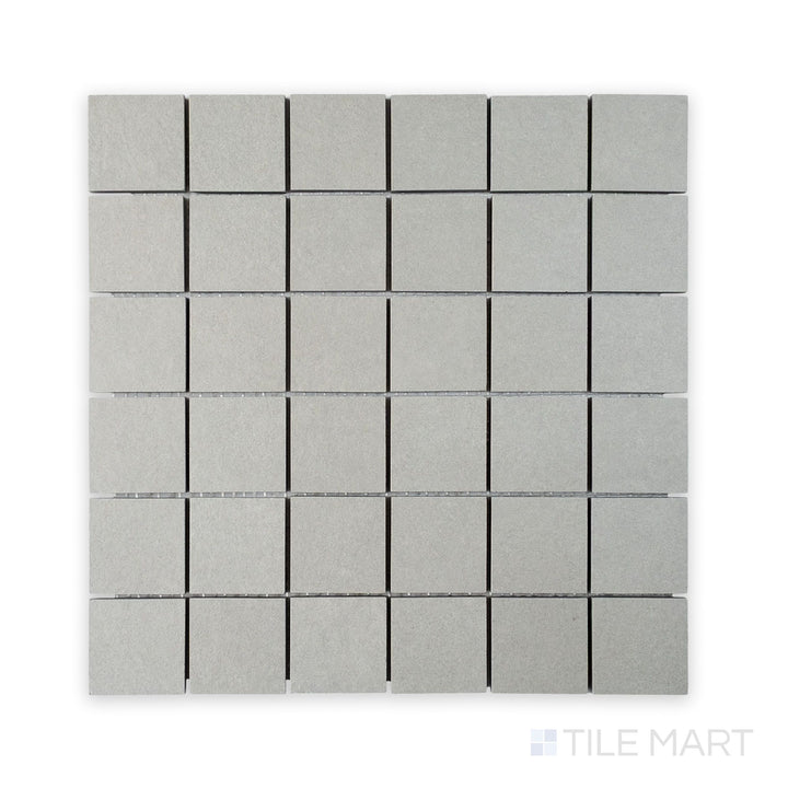 Aerial perspective of Nuances Grigio 2" Square Matte Porcelain Mosaic, with cool gray tones providing a versatile neutral base for creative tiling patterns.