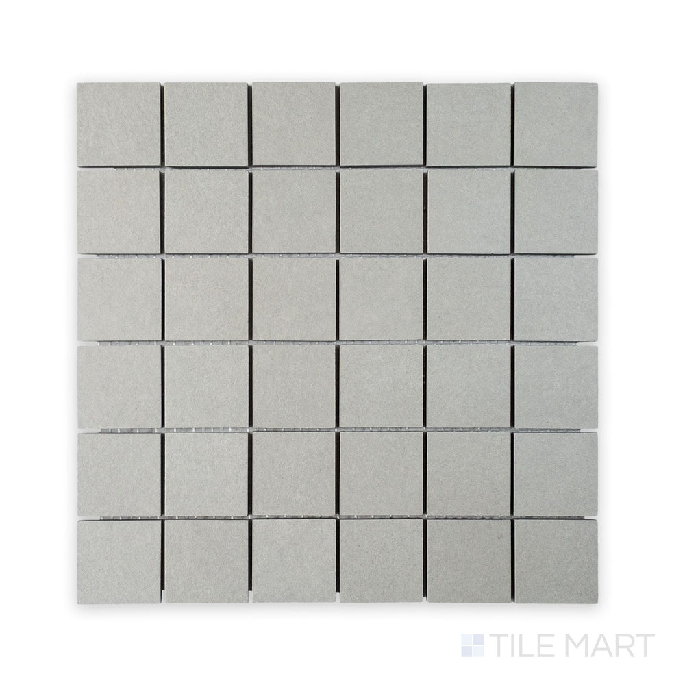 Aerial perspective of Nuances Grigio 2" Square Matte Porcelain Mosaic, with cool gray tones providing a versatile neutral base for creative tiling patterns.