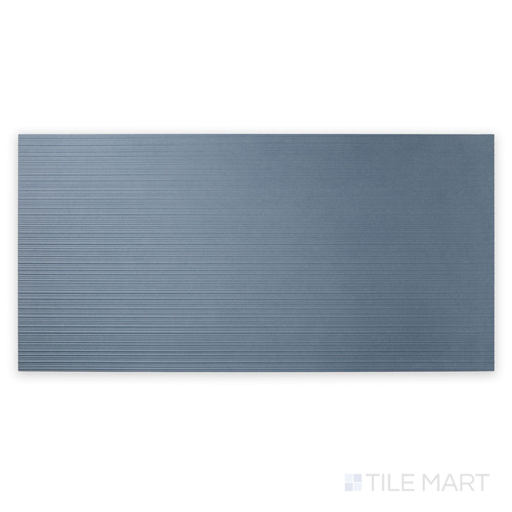 Bird’s-eye view of Nuances Ribbed Cielo 24x48 Matte Porcelain, emphasizing textural grooves and soft blue hues for visually engaging vertical spaces.
