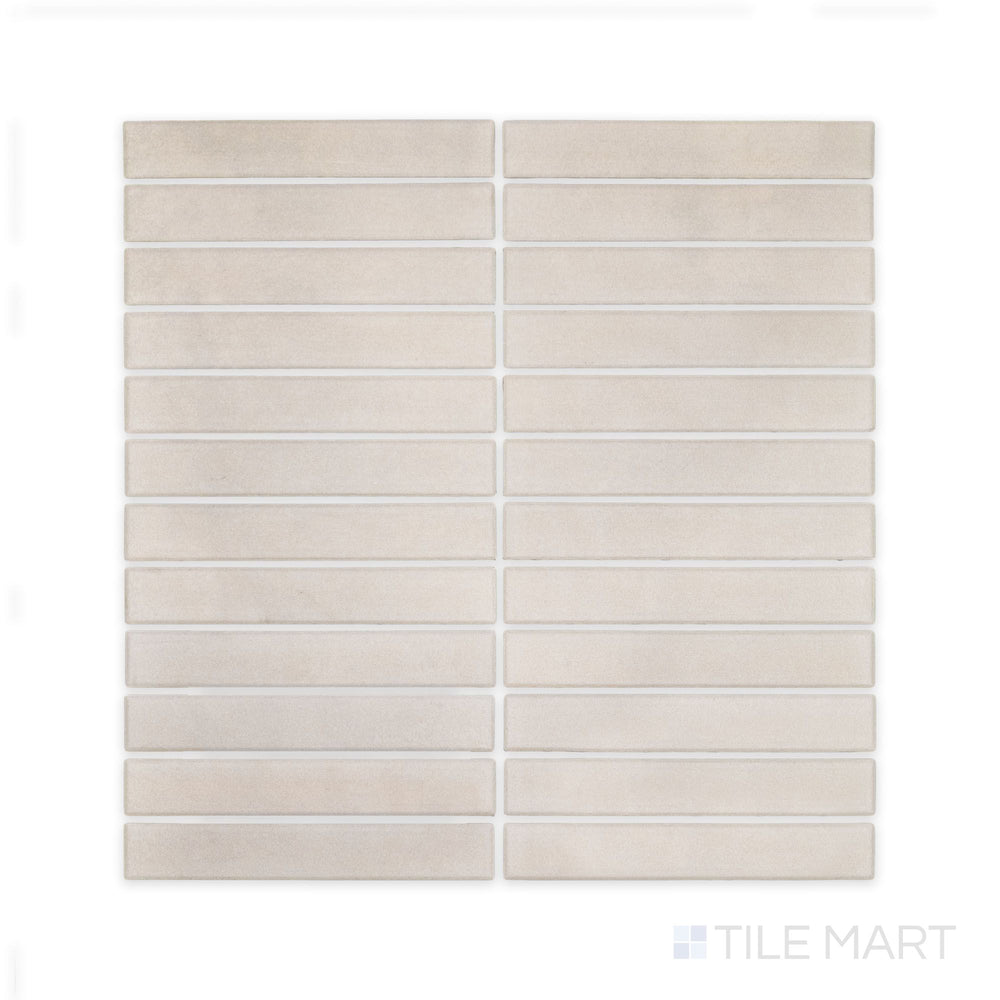 Planar view of Passaggi Grey 1x6 Grid Matte Porcelain Mosaic, offering cool tones and long rectangular segments ideal for modern kitchens and bath surrounds.