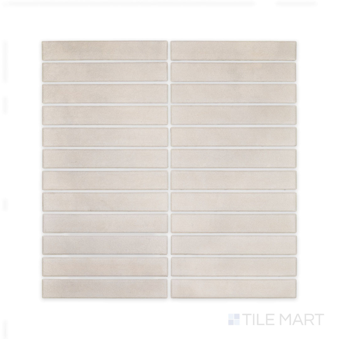 Planar view of Passaggi Grey 1x6 Grid Matte Porcelain Mosaic, offering cool tones and long rectangular segments ideal for modern kitchens and bath surrounds.