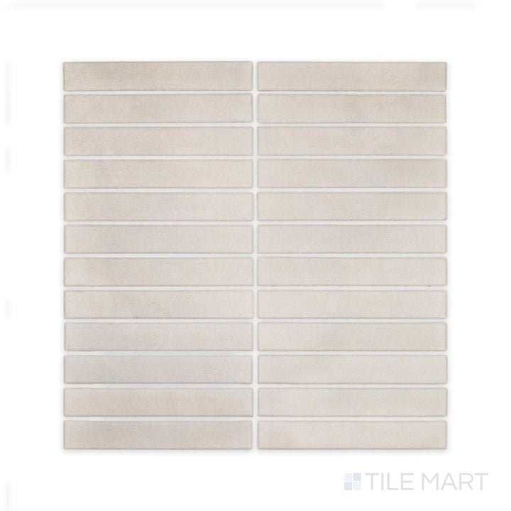 Planar view of Passaggi Grey 1x6 Grid Matte Porcelain Mosaic, offering cool tones and long rectangular segments ideal for modern kitchens and bath surrounds.