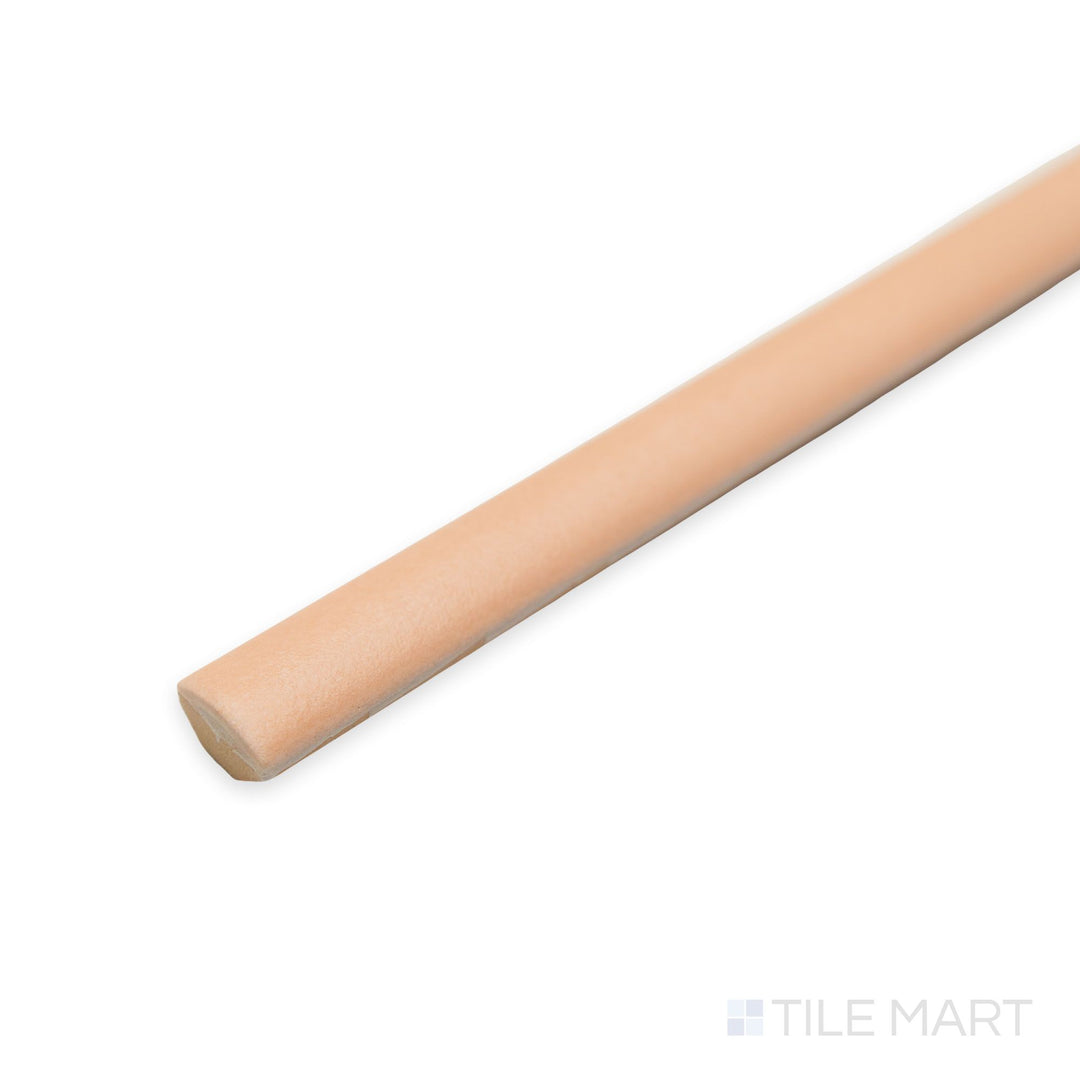 Corner angle of Passaggi Blush 0.4x8 Jolly tile highlighting its rosy hue and narrow trim shape.