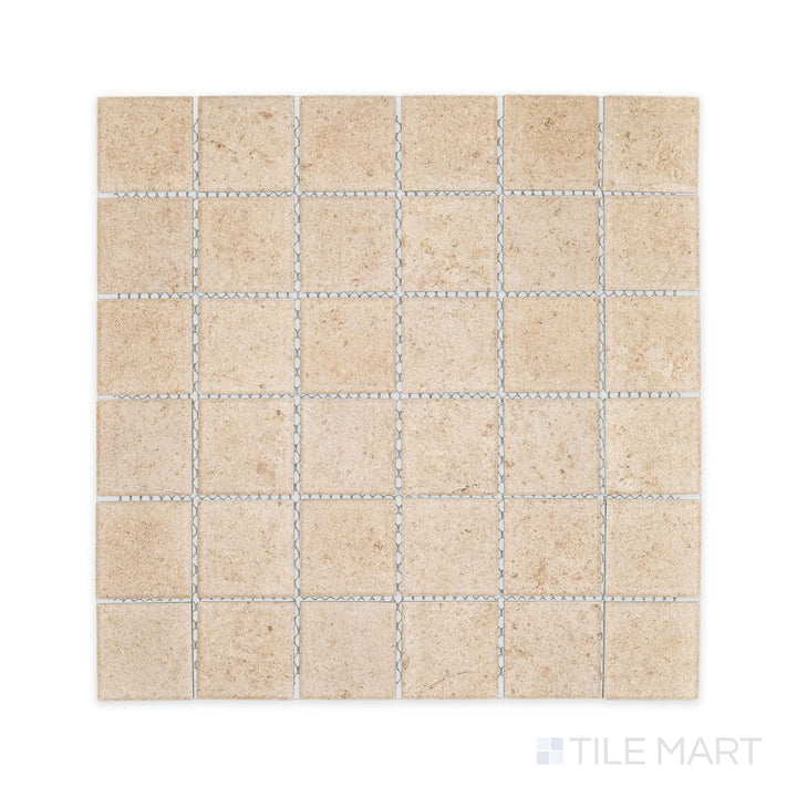 Direct top capture of Richmond Taupe 2" Square Matte Porcelain Mosaic, offering a clean grid layout with earthy tones perfect for transitional or rustic-themed spaces.