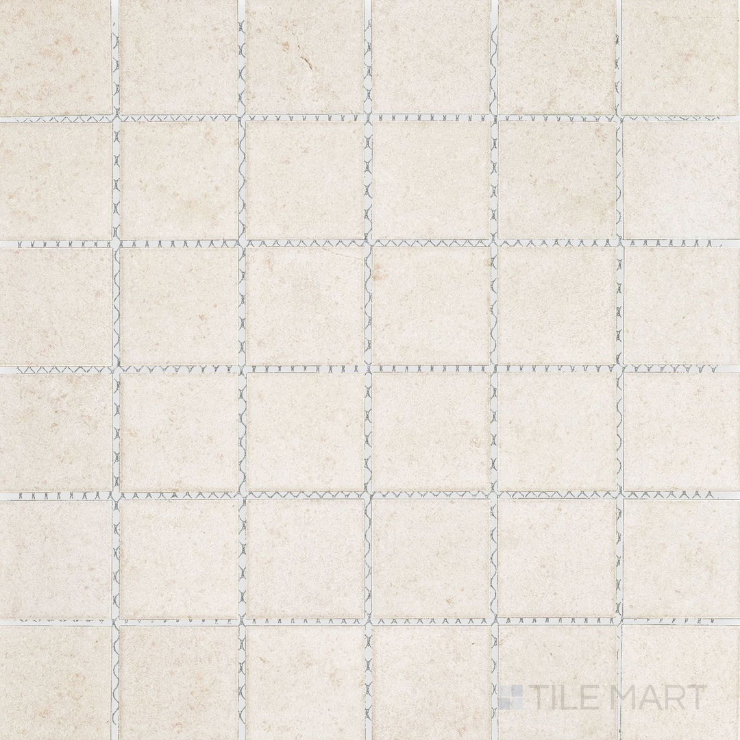 Full view of Richmond Ivory 2" Square Matte Porcelain Mosaic Tile featuring light neutral tones, classic square mosaic layout, and a smooth matte finish.