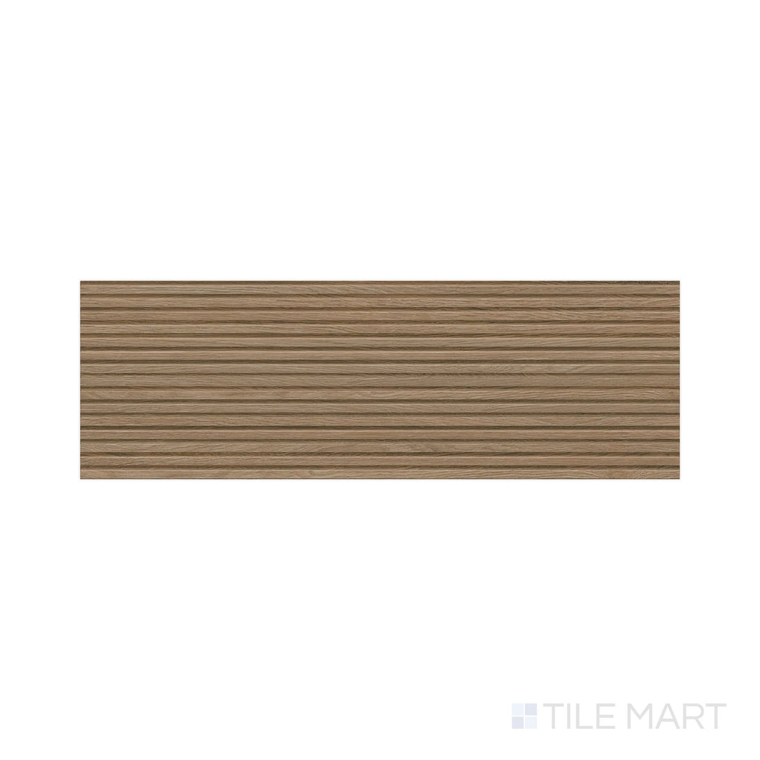 Top-down detail of Richmond Struttura 3D Rovere 13x39 Matte Ceramic, a textured wood-look wall tile capturing rich rovere grain with dimensional depth.