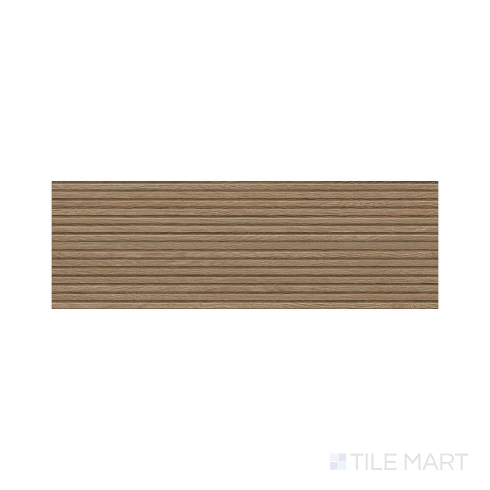 Top-down detail of Richmond Struttura 3D Rovere 13x39 Matte Ceramic, a textured wood-look wall tile capturing rich rovere grain with dimensional depth.