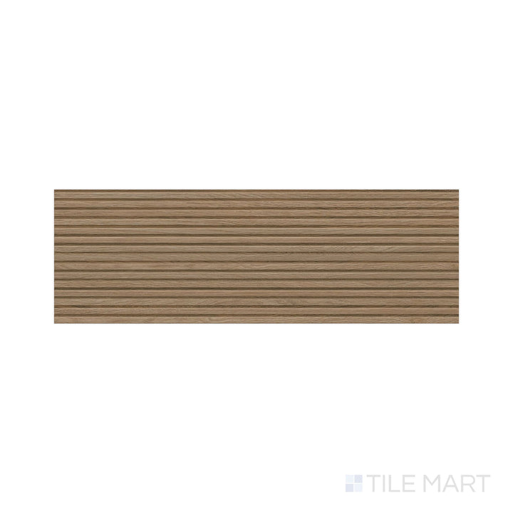 Top-down detail of Richmond Struttura 3D Rovere 13x39 Matte Ceramic, a textured wood-look wall tile capturing rich rovere grain with dimensional depth.