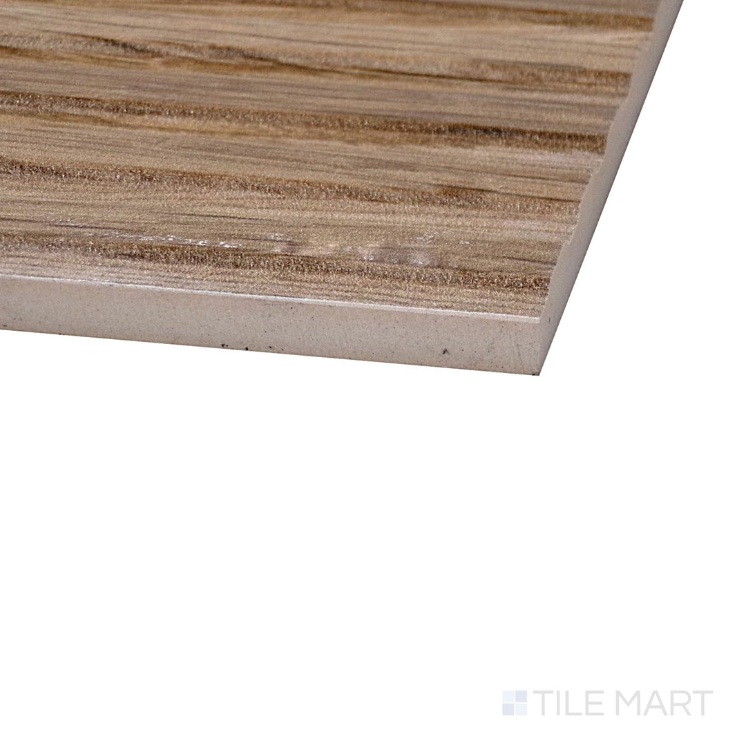 Corner perspective of Richmond Struttura 3D Rovere tile with dimensional texture and wood-inspired tones.