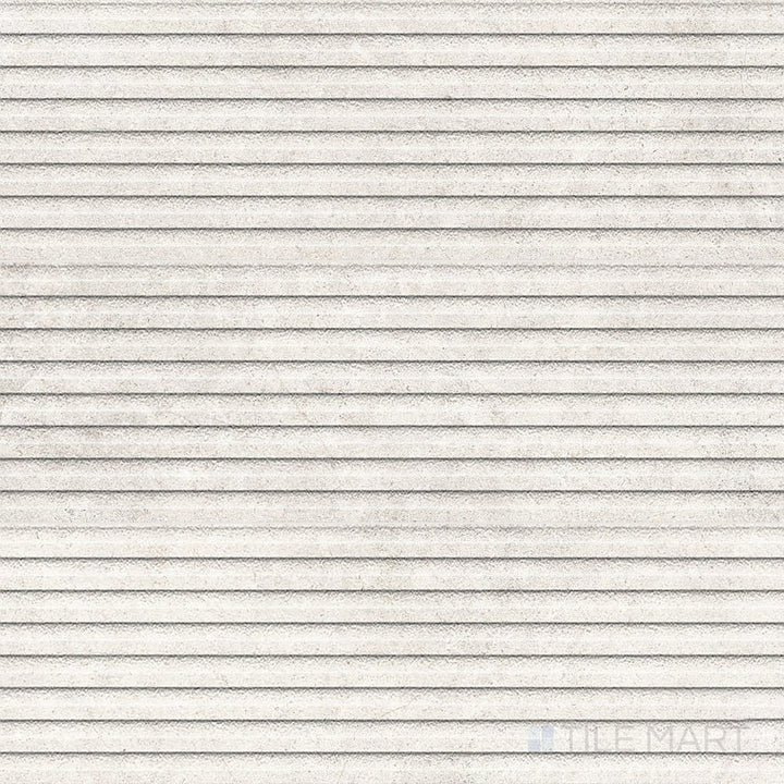 Overview of Richmond Struttura 3D Ivory 13x39 Matte Ceramic Tile showing light ivory color with raised ribbed detail and matte finish designed for modern wall accents.