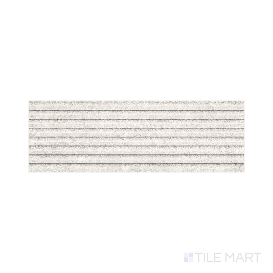 Planar view of Richmond Struttura 3D Ivory 13X39 Matte Ceramic, showing a soft ivory hue enhanced by linear texture—ideal for serene, sculptural walls.