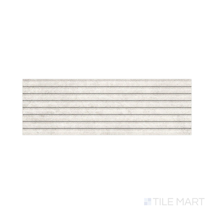 Planar view of Richmond Struttura 3D Ivory 13X39 Matte Ceramic, showing a soft ivory hue enhanced by linear texture—ideal for serene, sculptural walls.