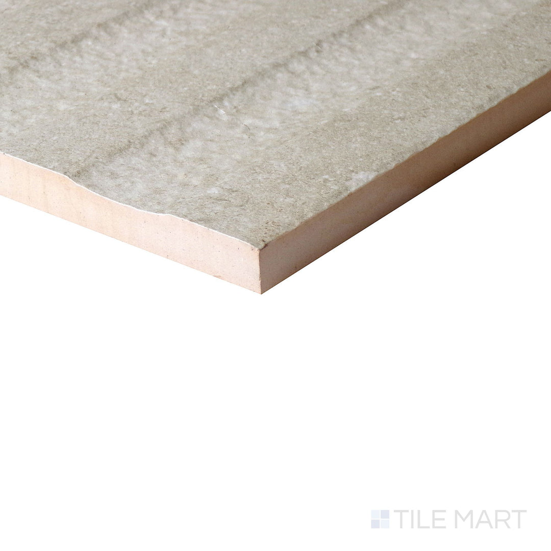 Angled corner view of Richmond Struttura 3D Taupe tile showcasing its sculptural surface and earthy taupe tones.