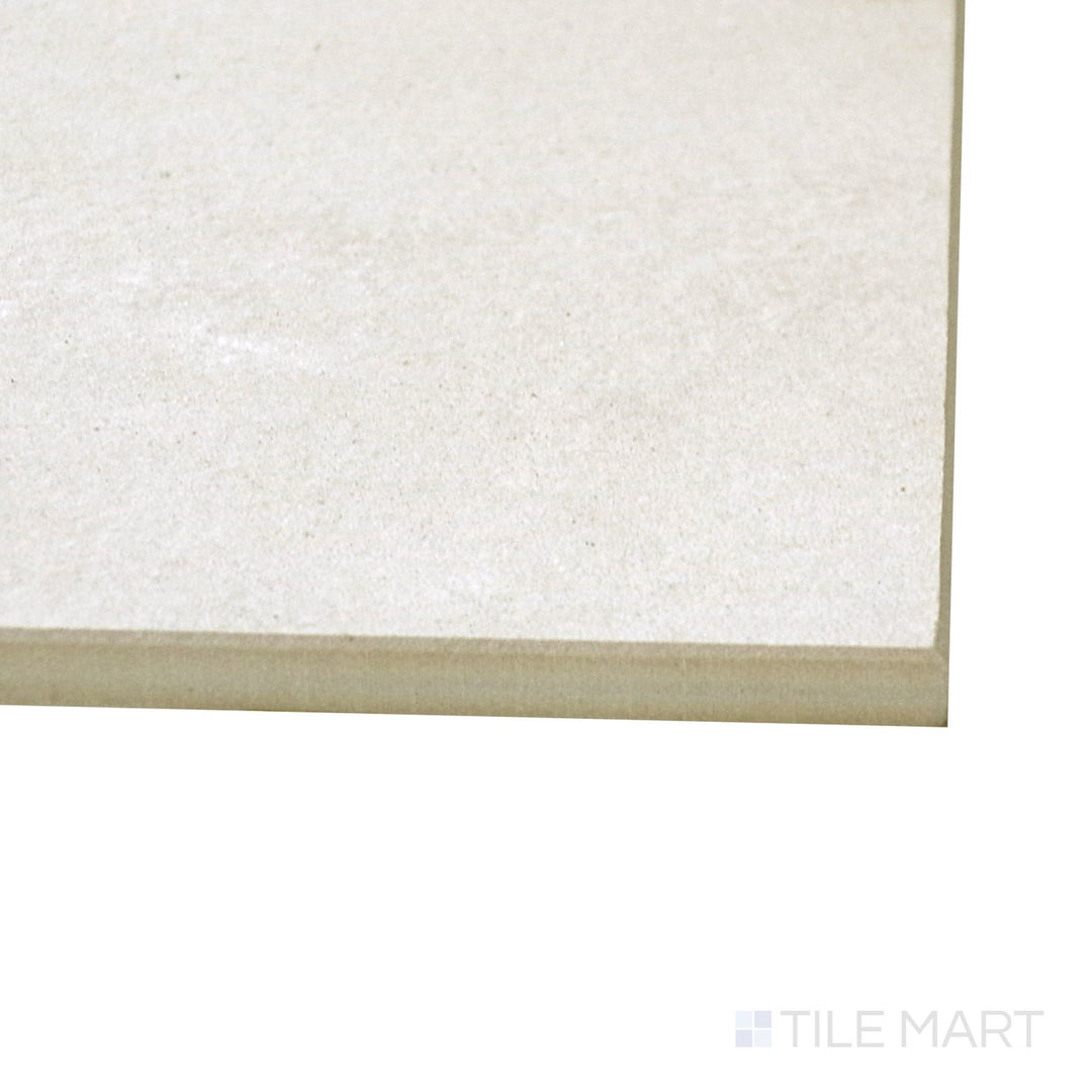 Corner perspective of Richmond Ivory 24X48 tile highlighting its large-format profile and clean ivory hue.