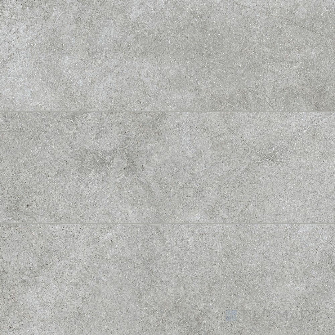 Full view of Richmond Silver 13x39 Matte Ceramic Tile highlighting soft silver-gray tones, slim profile, and matte finish for clean, contemporary wall applications.