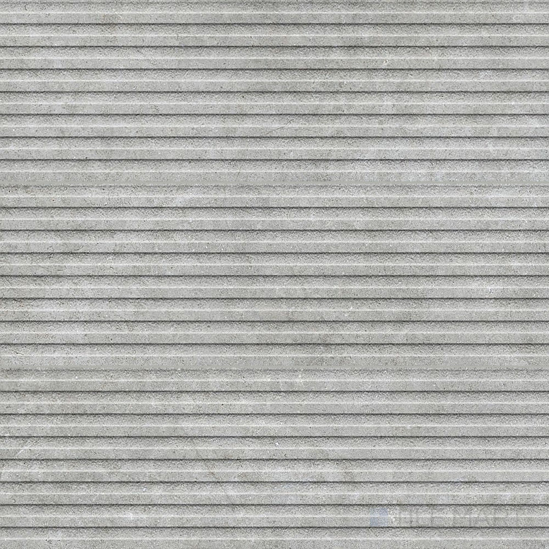 Product overview of Richmond Struttura 3D Silver 13x39 Matte Ceramic Tile with cool silver hue, vertical 3D ribbed texture, and matte surface for textured wall finishes.
