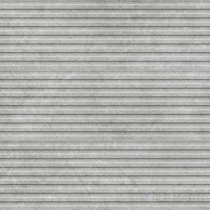 Product overview of Richmond Struttura 3D Silver 13x39 Matte Ceramic Tile with cool silver hue, vertical 3D ribbed texture, and matte surface for textured wall finishes.
