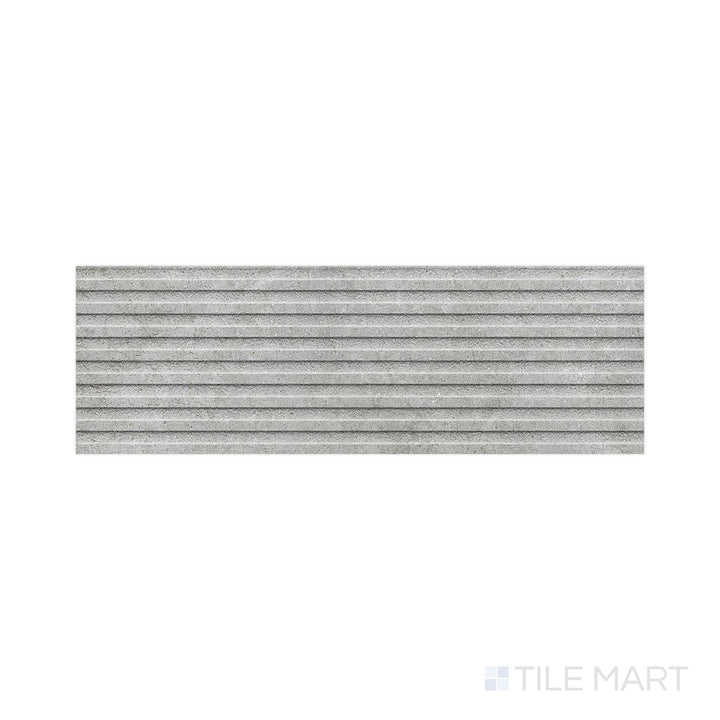 Planar composition of Richmond Struttura 3D Silver 13X39 Matte Ceramic, highlighting vertical ribbed structure and a cool silver hue for modern textured applications.