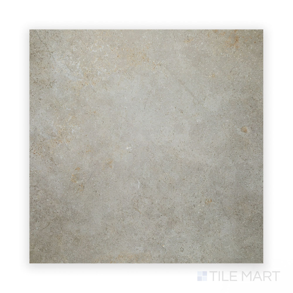 Direct upward-looking perspective of Richmond Silver 39X39 Matte Porcelain, showcasing wide-format porcelain in smooth matte silver tones for sophisticated settings.