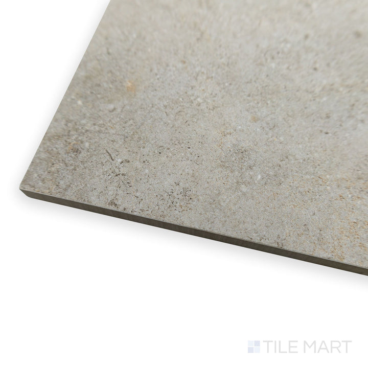 Oblique detail of Richmond Silver 39X39 porcelain tile displaying broad dimensions and modern gray tones.