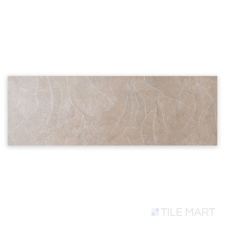 Overhead look at Richmond Deco Taupe Panta 13X39 Matte Ceramic, featuring a decorative relief pattern in warm taupe with artisanal charm, perfect for statement walls.