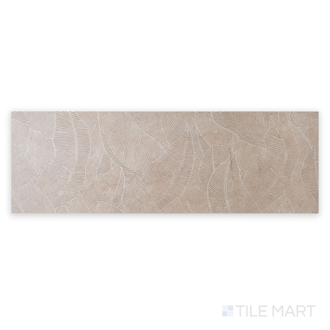 Overhead look at Richmond Deco Taupe Panta 13X39 Matte Ceramic, featuring a decorative relief pattern in warm taupe with artisanal charm, perfect for statement walls.