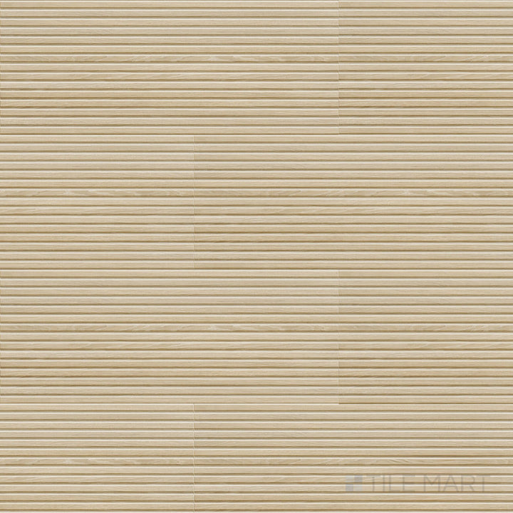Full view of Valkiria Esir Deco Oak 12x30 Matte Ceramic Tile featuring warm oak wood tones and linear decorative texture ideal for accent walls.
