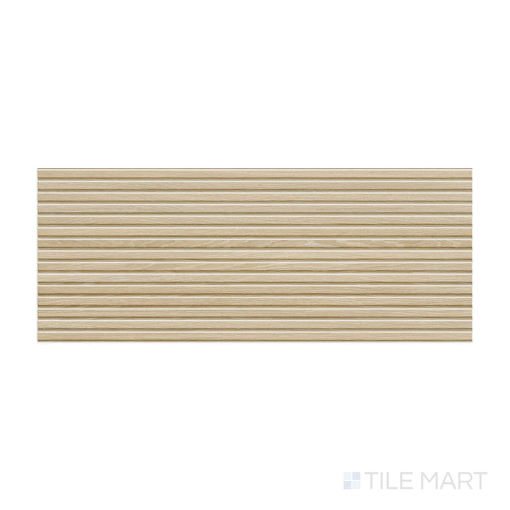 Flat-lay of Valkiria Esir Deco Oak 12X30 Matte Ceramic, presenting oak-inspired textures in a decorative linear motif—ideal for rustic yet modern wall installations.