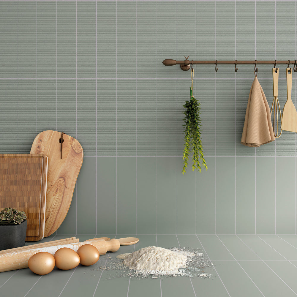 Van Base Plain Oliva 3x12 Matte Ceramic Tile styled with earthy olive tones and a classic rectangular form that adds depth and warmth to any design.