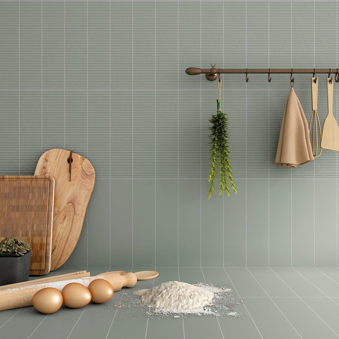 Van Base Plain Oliva 3x12 Matte Ceramic Tile styled with earthy olive tones and a classic rectangular form that adds depth and warmth to any design.