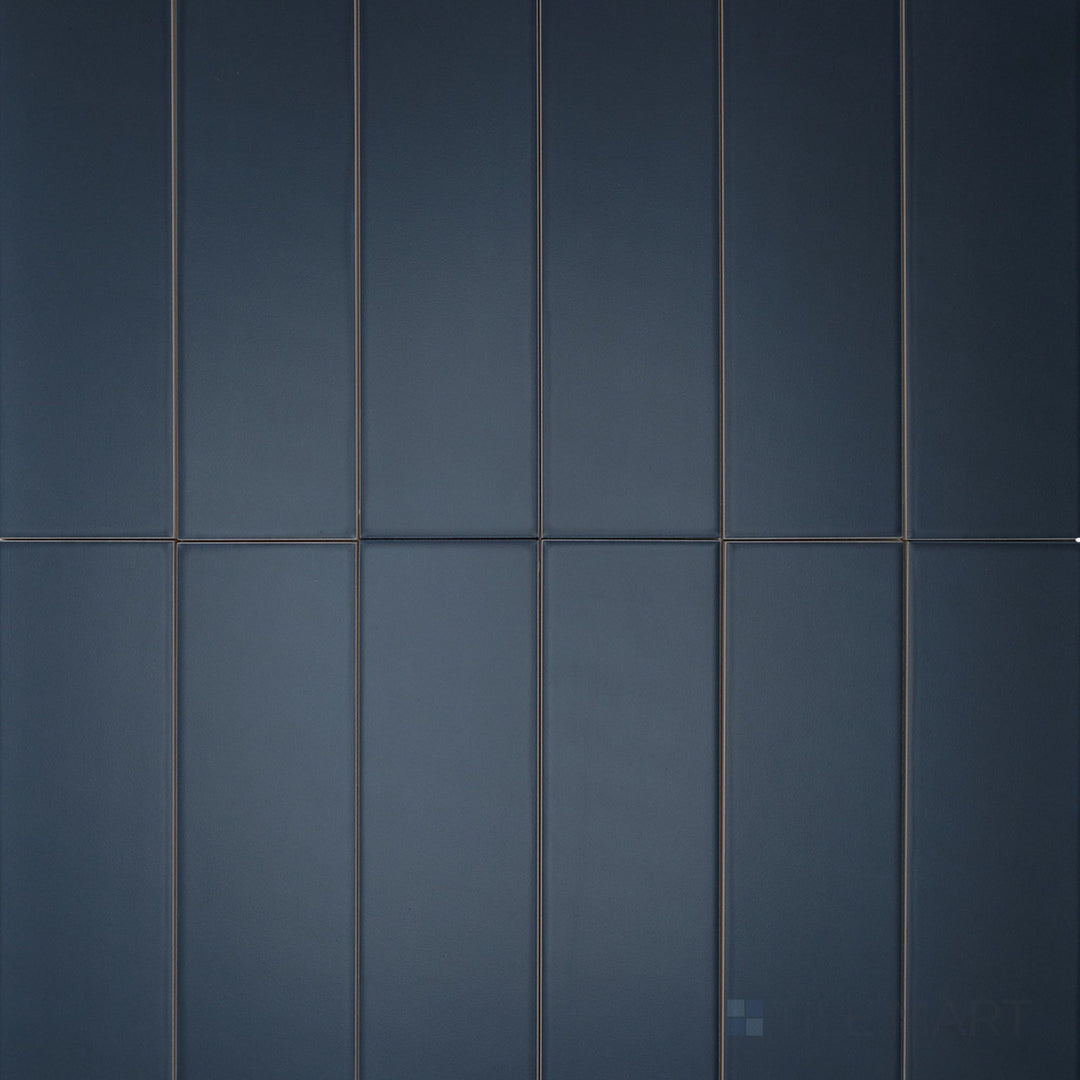 Overview of Van Base Plain Azul 3x12 Matte Ceramic Tile showcasing bold blue coloring, clean profile, and matte finish for creative wall layouts.