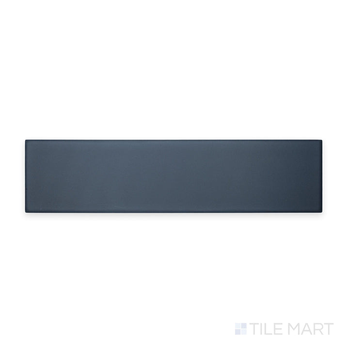 Downward glance at Van Base Plain Azul 3X12 Matte Ceramic, capturing its deep blue tone and artisanal finish—perfect for accent walls and backsplash use.