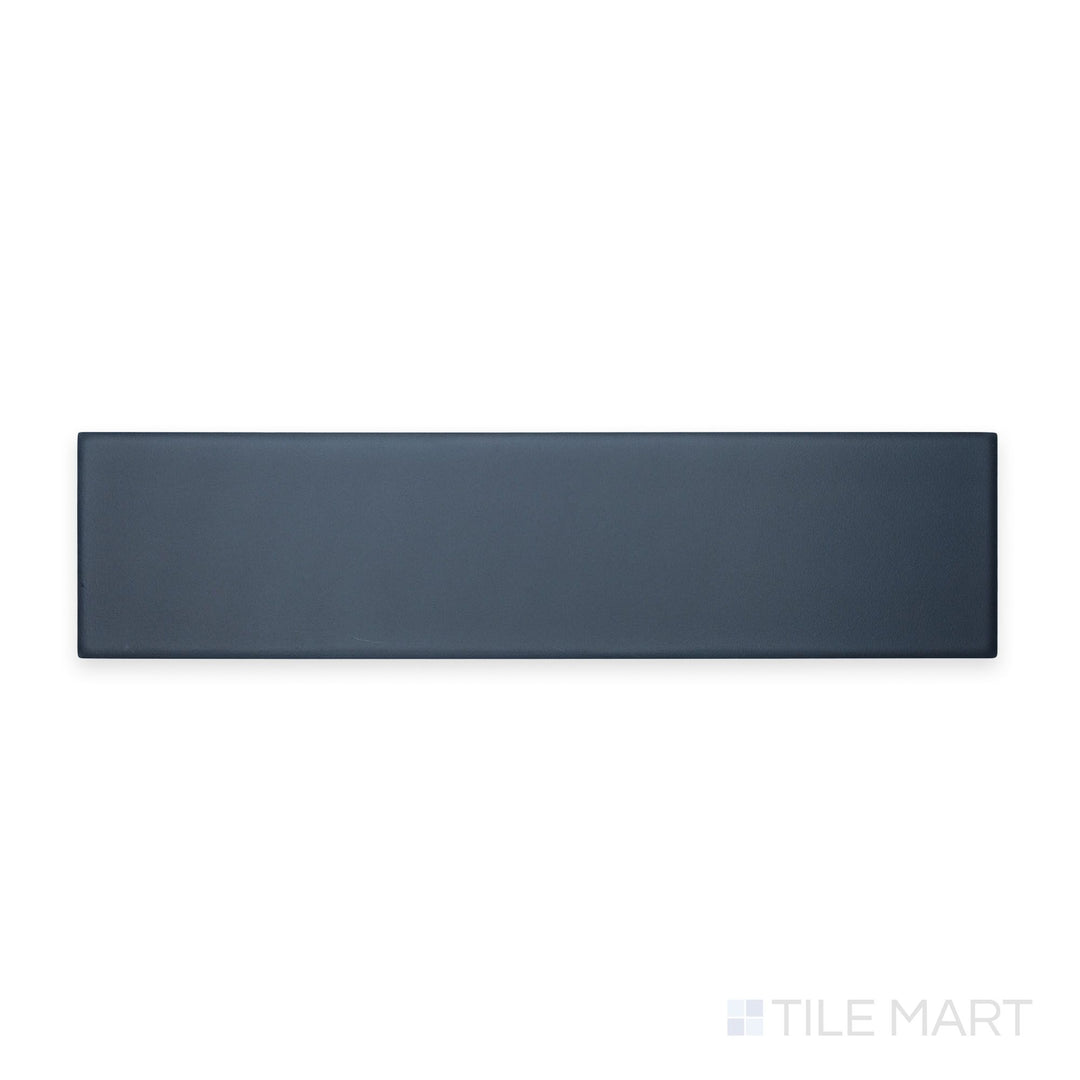 Downward glance at Van Base Plain Azul 3X12 Matte Ceramic, capturing its deep blue tone and artisanal finish—perfect for accent walls and backsplash use.