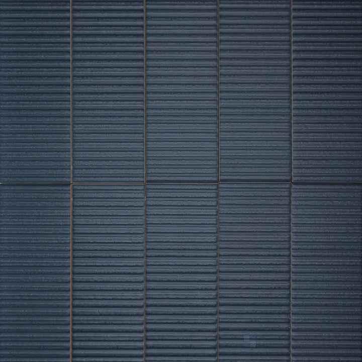 Full view of Van Decor Azul 3x12 Matte Ceramic Tile showcasing a rich blue hue, decorative surface texture, and soft matte finish for accent walls.