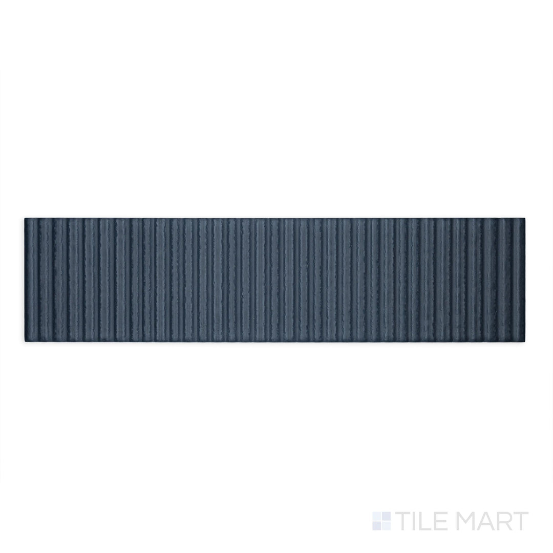 Flat-view rendering of Van Decor Azul 3X12 Matte Ceramic, combining intricate relief with a deep blue glaze in a matte finish—sophisticated and bold.