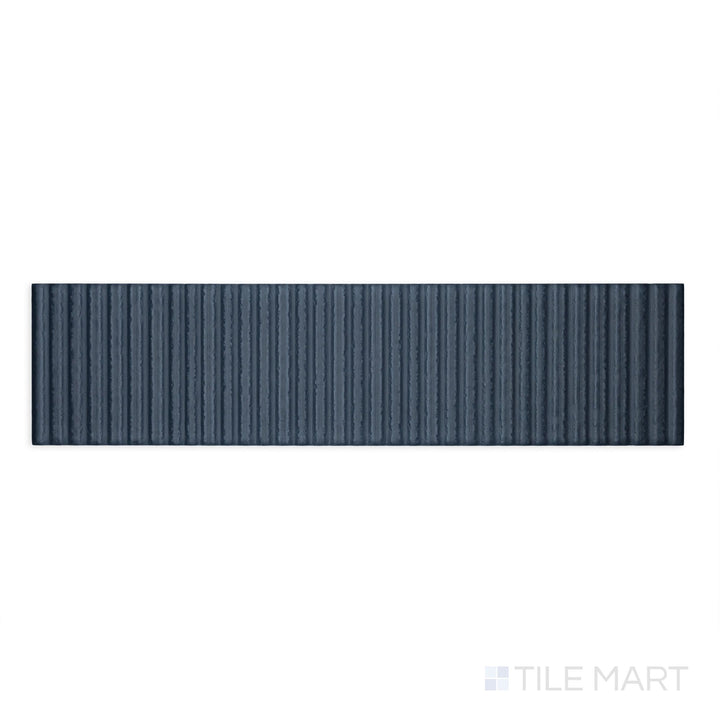 Flat-view rendering of Van Decor Azul 3X12 Matte Ceramic, combining intricate relief with a deep blue glaze in a matte finish—sophisticated and bold.
