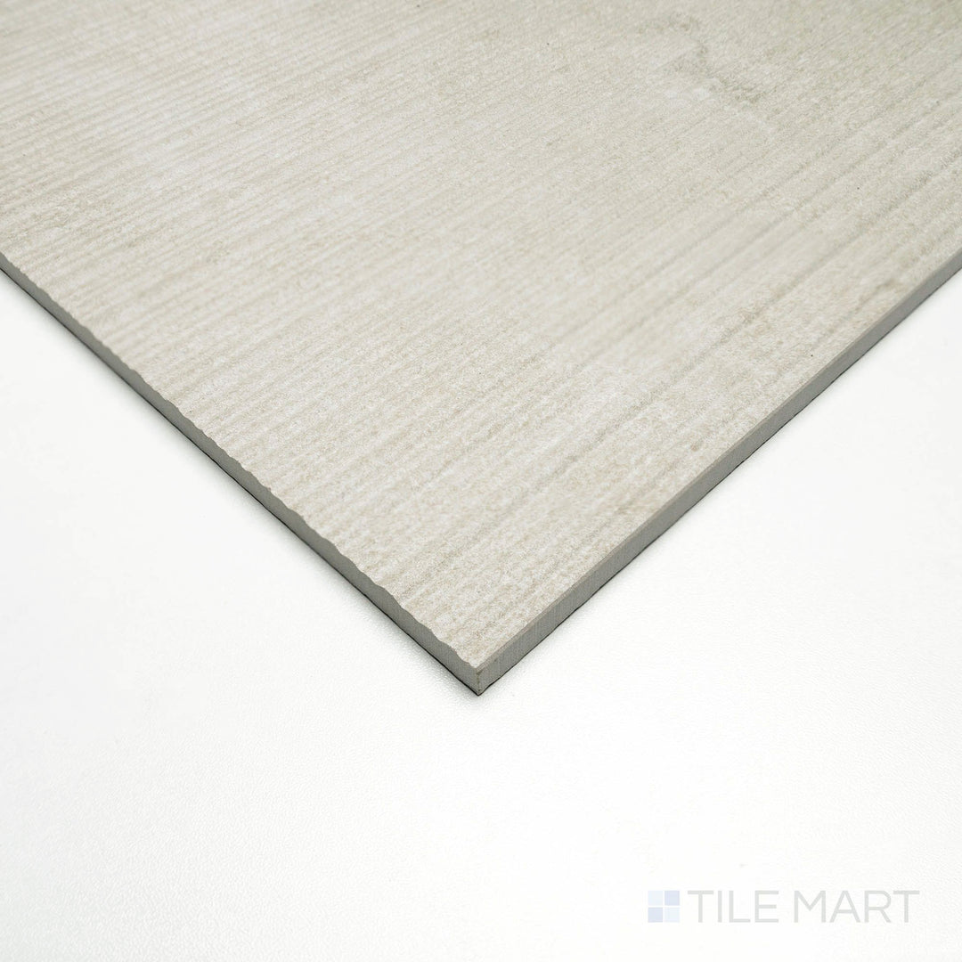 Corner angle of Dorset Ribbed Bianco 24x48 Matte Porcelain Tile – showcasing detailed ribbed texture and clean matte finish for sleek, contemporary spaces