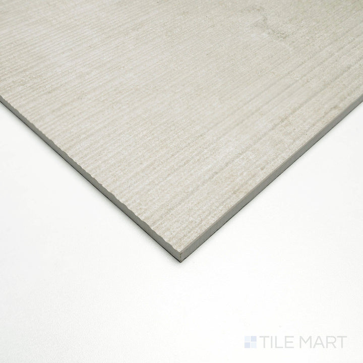 Corner angle of Dorset Ribbed Bianco 24x48 Matte Porcelain Tile – showcasing detailed ribbed texture and clean matte finish for sleek, contemporary spaces