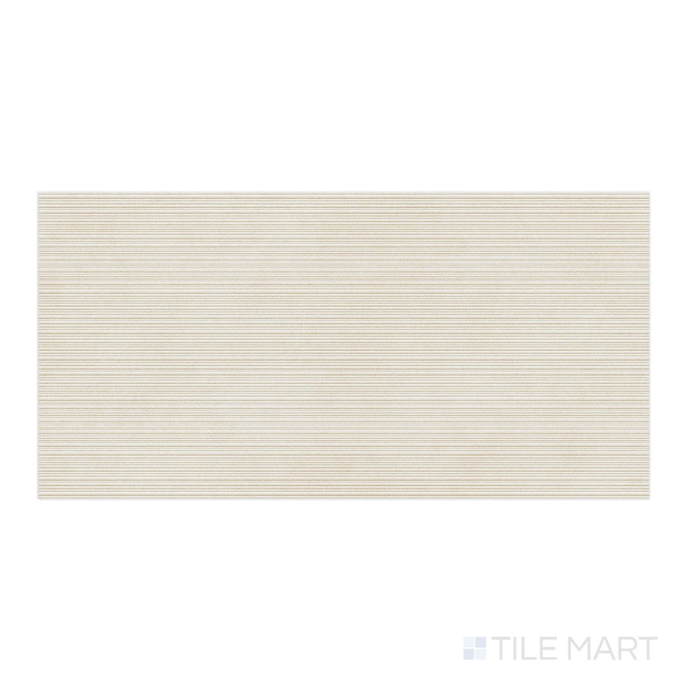 Top-down view of Nuances Ribbed Bianco 24x48 Matte Porcelain Tile – elegant ribbed texture and soft matte white finish for modern interior surfaces