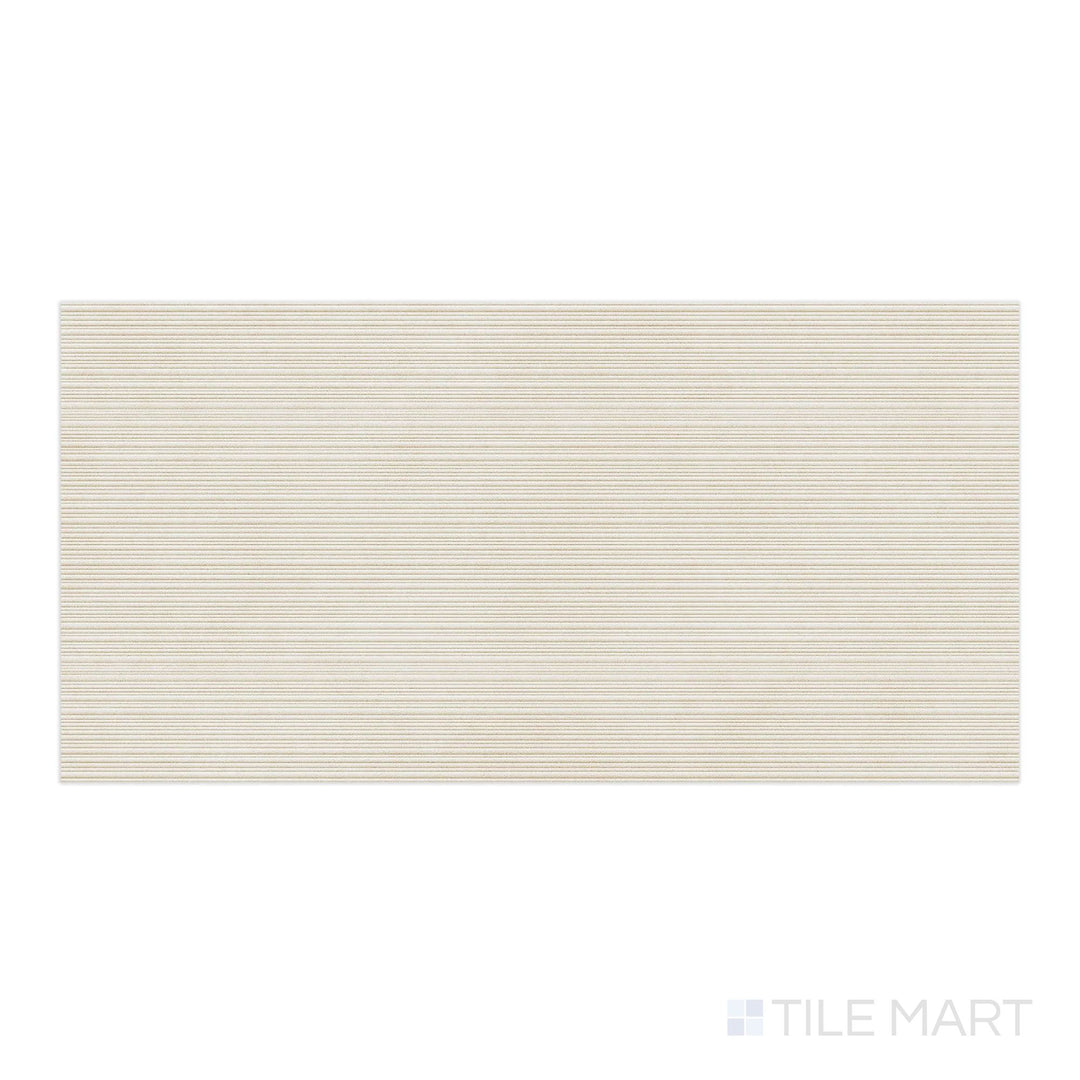 Top-down view of Nuances Ribbed Bianco 24x48 Matte Porcelain Tile – elegant ribbed texture and soft matte white finish for modern interior surfaces