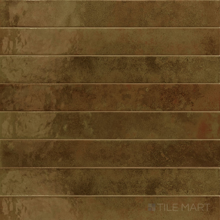 Overview of Bali Moss 2x16 glossy ceramic subway tile, assembled to show its rich, light-catching hue.