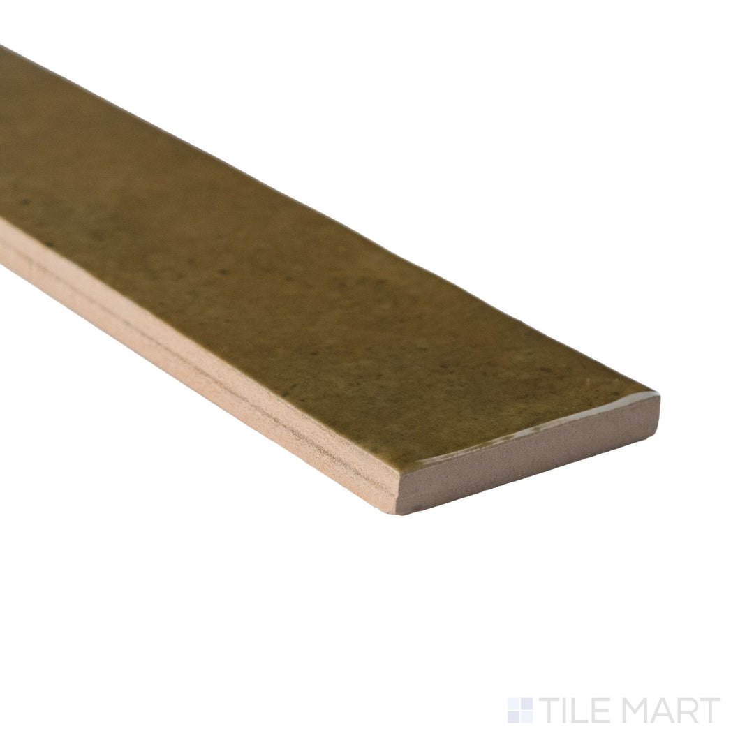 Corner shot of Bali Moss subway tile capturing its rectified edge and luminous glossy glaze.