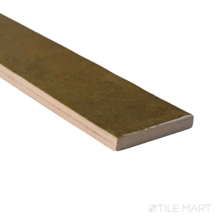 Corner shot of Bali Moss subway tile capturing its rectified edge and luminous glossy glaze.