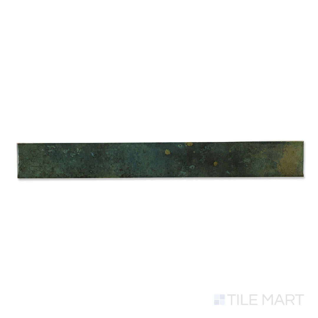Top-down view of a single Bali Isle Of Pine tile, showing the glossy sheen and cool green tone.