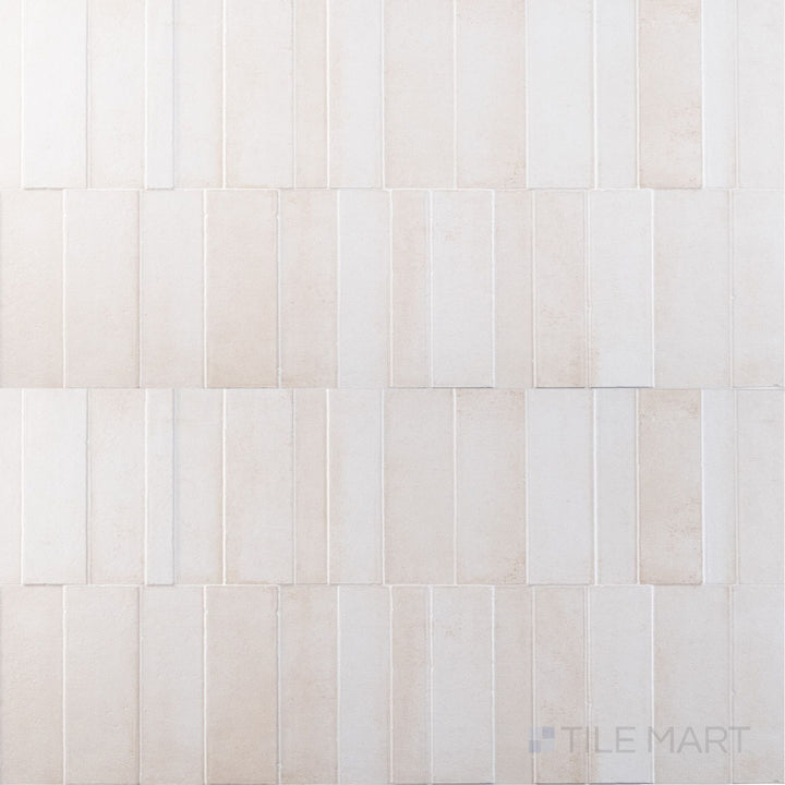 Overview of Slant Sand 16x48 matte ceramic 3D decorative panel, assembled to show its tactile, raised relief.